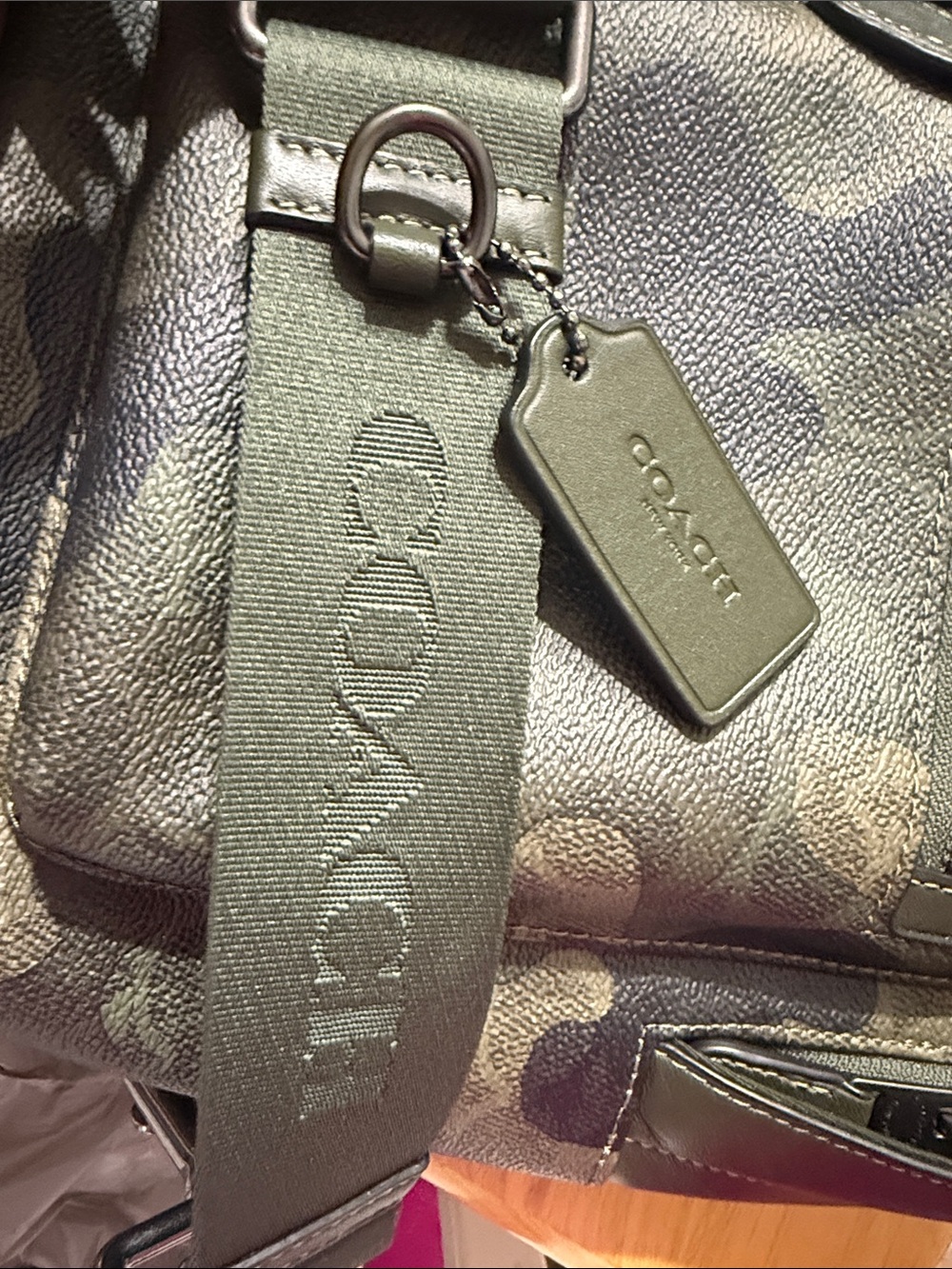 Coach Green Camouflage Leather Sling Backpack - Picture 9 of 9